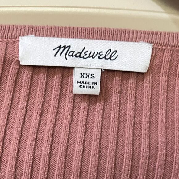 MADEWELL Rosseau Square-Neck Crop Cardigan Top Faded Mauve Women’s Size XXS - Picture 7 of 9